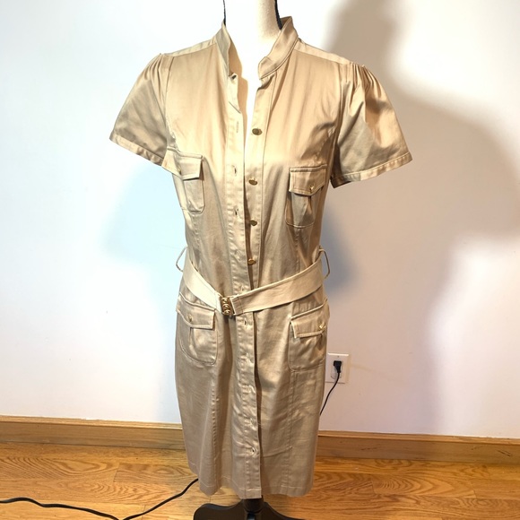 OC by OC Beige dress with gold buttons size 12-14 - Picture 1 of 10